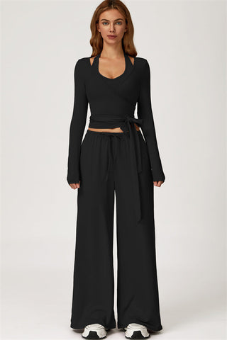 The Sprint Long Sleeve Crop Top Halter Tank Top Sweatpants 3-Piece Set