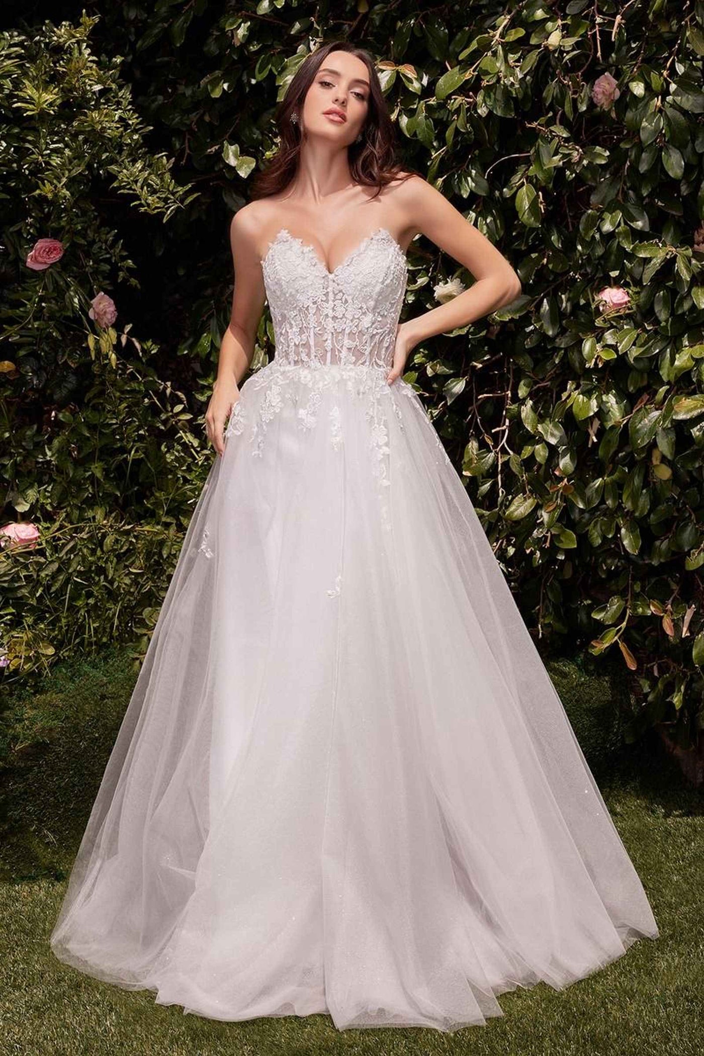 Ladivine C148W Strapless A-Line Lace & Tulle Wedding Dress - Glamourous Grace