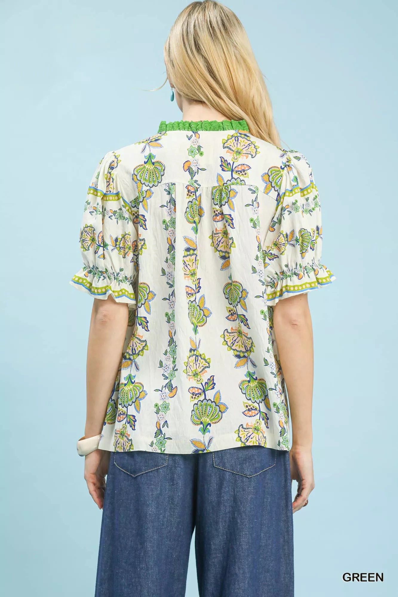 Umgee Abstract Border Print V-Neck Top - Glamourous Grace