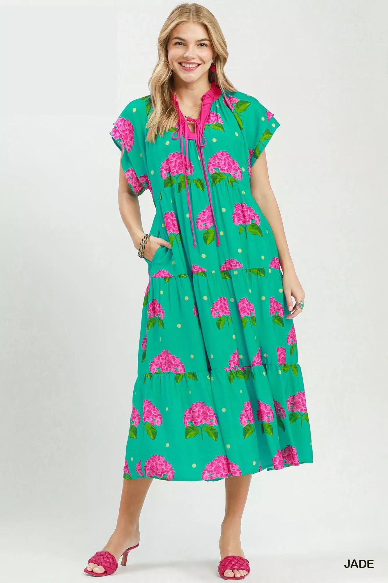 Umgee Hydrangea Print Tiered Midi Dress - Glamourous Grace