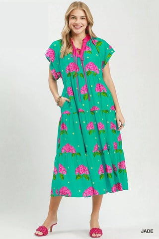 Umgee Hydrangea Print Tiered Midi Dress - Glamourous Grace