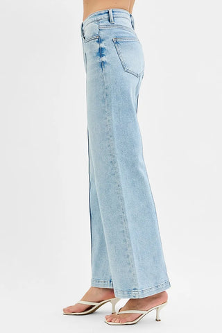 RISEN Full Size High Waist Wide Leg Pintuck Detailed Plus Size