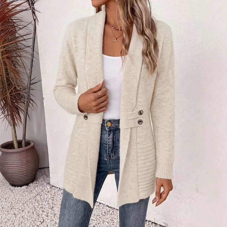 Casual Double-breasted Decorative Belt Cardigan Lazy Style Versatile Mid-length Sweater
