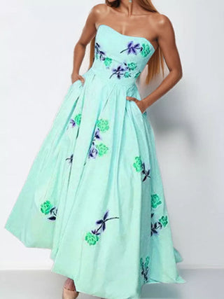 Floral Print Tube Maxi Dress
