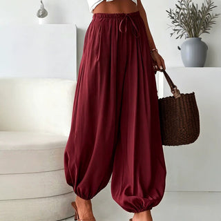 2026 Women's Summer Loose Drawstring Wide-Leg Cropped Pants With Draped Effect Harem Pants For Export Cross-Border Women's Fashion