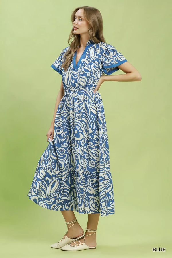 Umgee Paisley Print Midi Dress with Side Pockets - Glamourous Grace