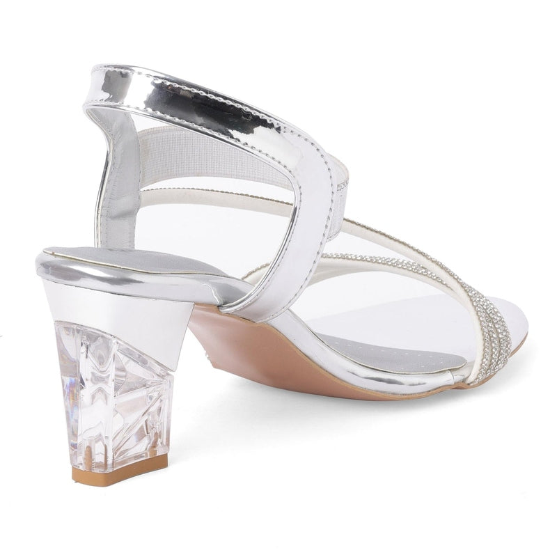 Lumina - Silver Block Heels - Glamourous Grace