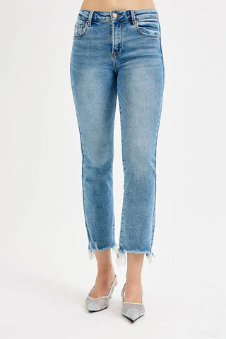 RISEN High Rise Crop Straight Slim Jeans