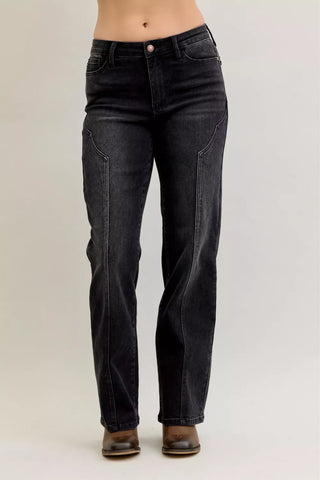 Judy Blue Mid Rise Western Seam Detail Straight Leg Jeans