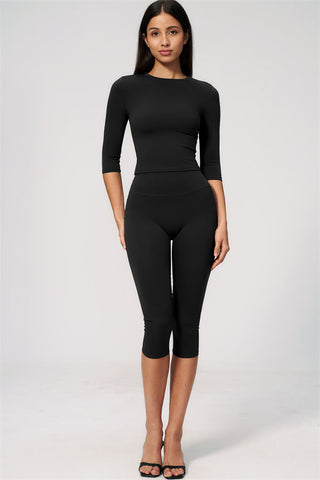 The Natalia Half-Sleeve Top Capri Leggings 2-Piece Set