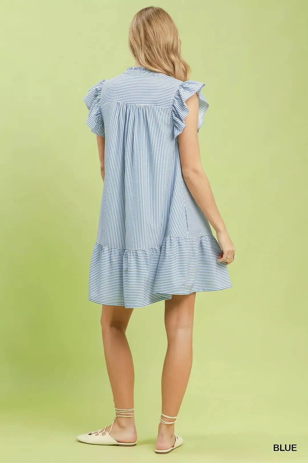 Umgee Ruffle Trim Stripe Flutter Sleeve Mini Dress - Glamourous Grace