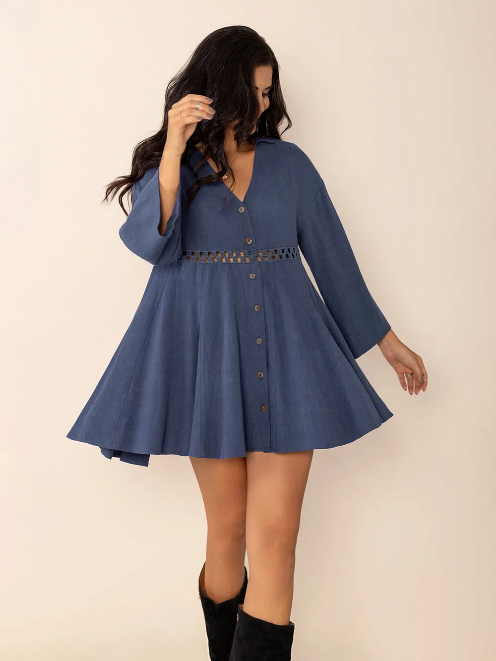 Cutout Johnny Collar Long Sleeve Mini Dress - Glamourous Grace