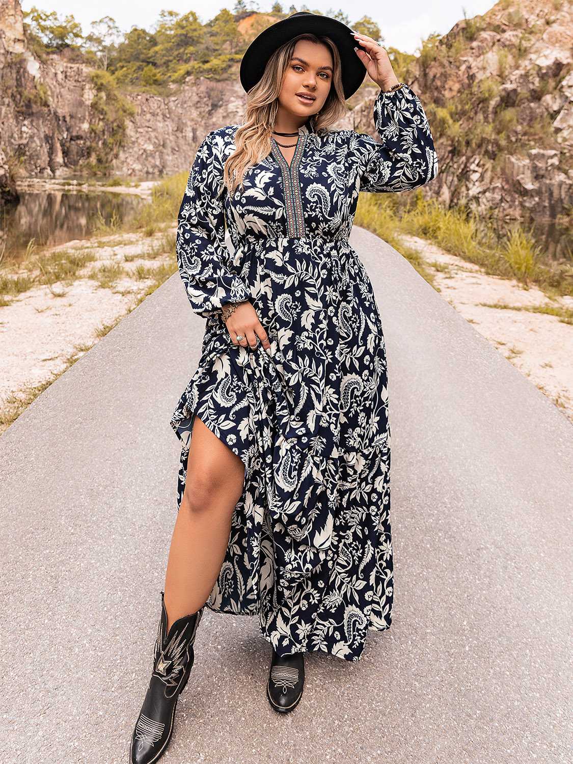 Plus Size Long Sleeve Maxi Dress - Glamourous Grace