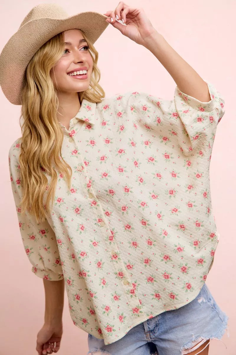BiBi Flower Printed Short Dolman Blouse Top - Glamourous Grace
