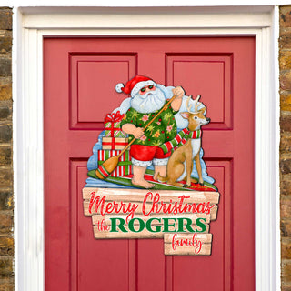 Christmas Decoration Personalized Holiday Welcome Sign with Last Name Santa Door Hanger by Susan Winget - Handmade Gift - 8471114HC-SW