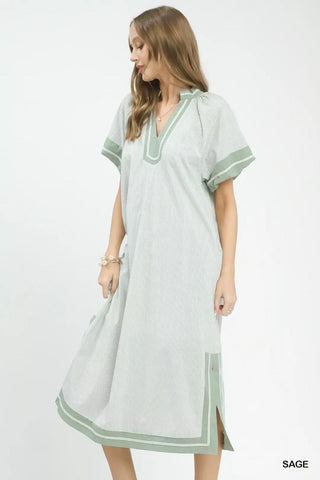 Umgee Pinstripe Contrast Trim Midi Dress - Glamourous Grace