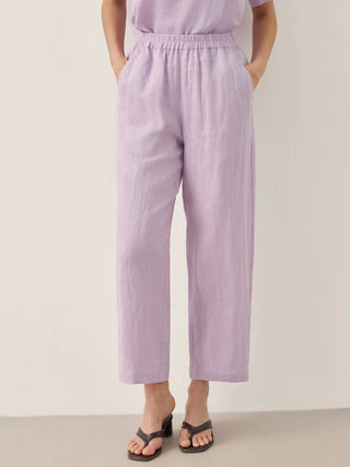100% Linen Short-Sleeve Round Neck Button Detail Top & Pants Set SASHA - Glamourous Grace