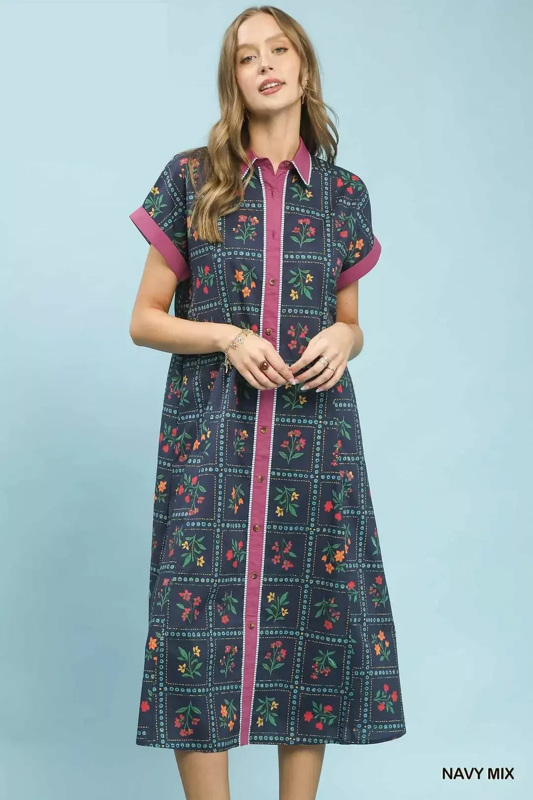 Umgee Mix Floral Button-Front Midi Dress - Glamourous Grace
