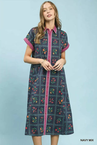 Umgee Mix Floral Button-Front Midi Dress - Glamourous Grace