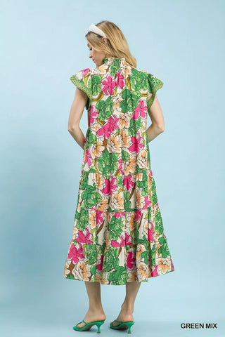 Umgee Mix Bold Floral Tiered Midi Dress - Glamourous Grace