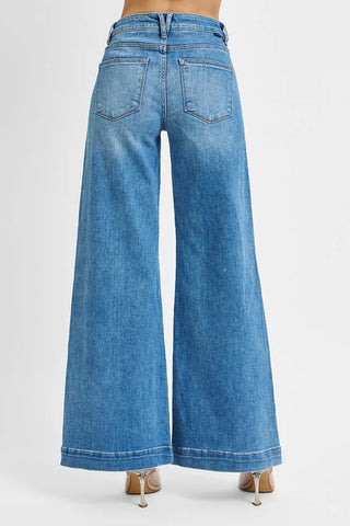 RISEN Mid Rise Wide Front Patch Pocket Denim Jeans