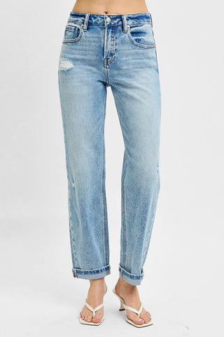 RISEN Full Size High Rise Ankle Boyfriend Distressed Jeans Plus Size