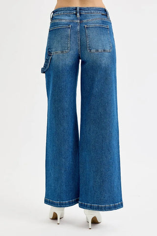 RISEN High Rise Wide Leg Patch Detailed Jeans