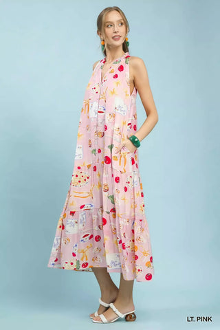 Umgee Abstract Print Tiered Halter Midi Dress - Glamourous Grace
