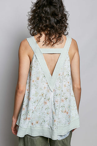 POL Floral V-Neck Tank with Front Pocket - Glamourous Grace
