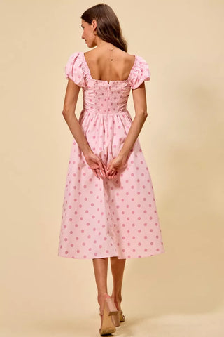 SO ME Polka Cotton Print Short Sleeves Midi Dress - Glamourous Grace