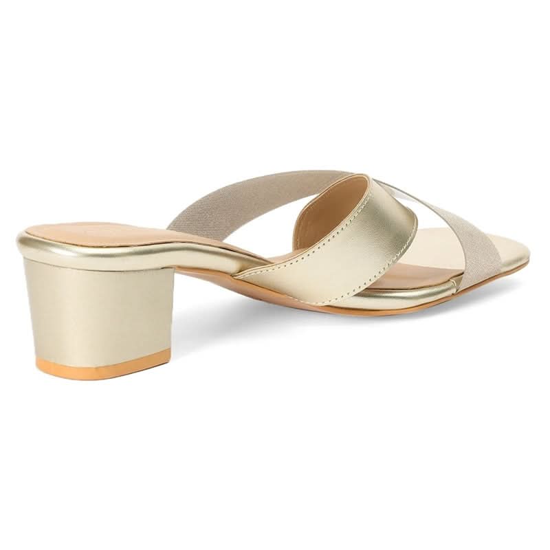 Clara - Gold Block Heels - Glamourous Grace
