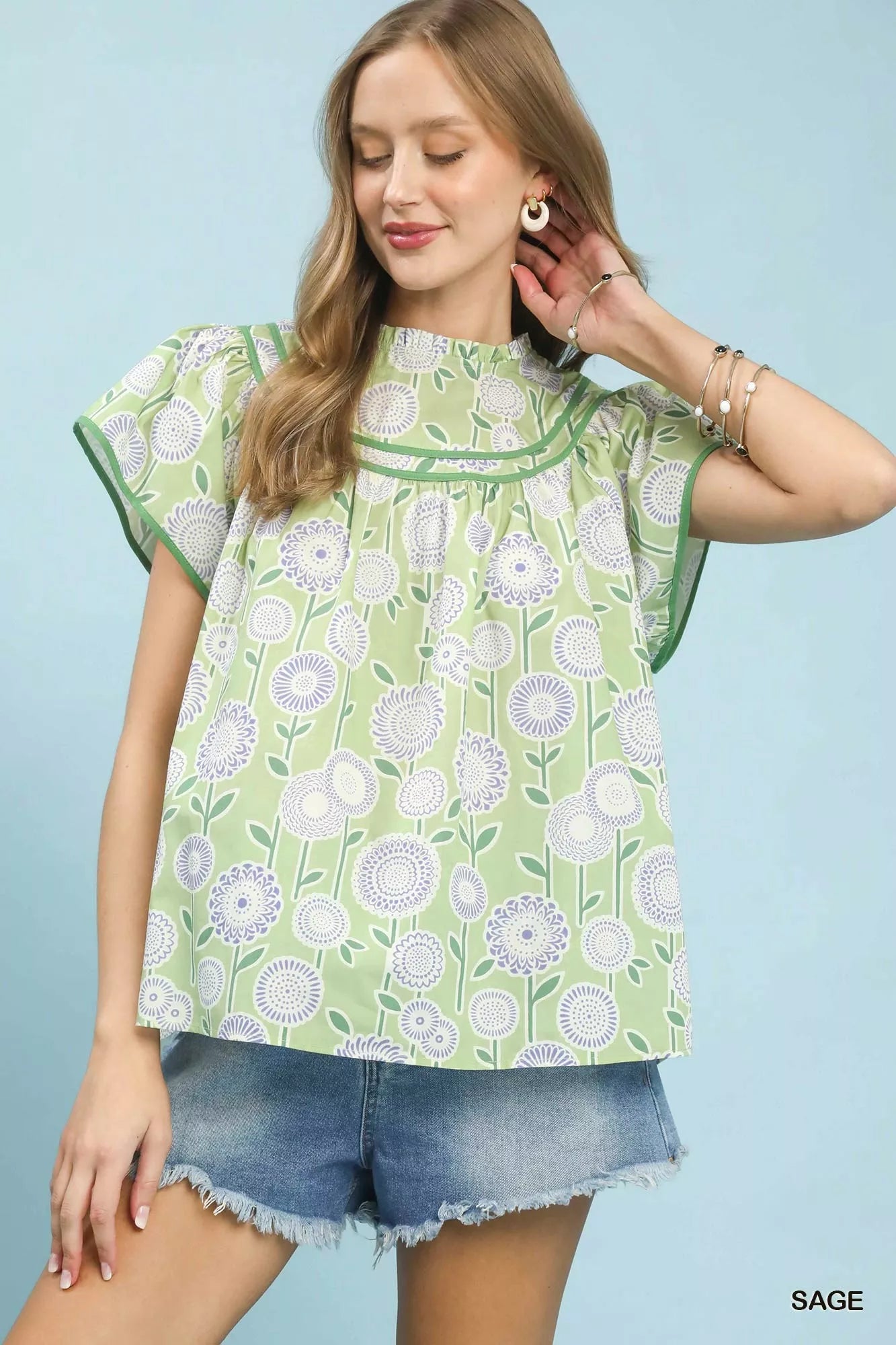 Umgee Retro Floral Smocked Babydoll Blouse - Glamourous Grace