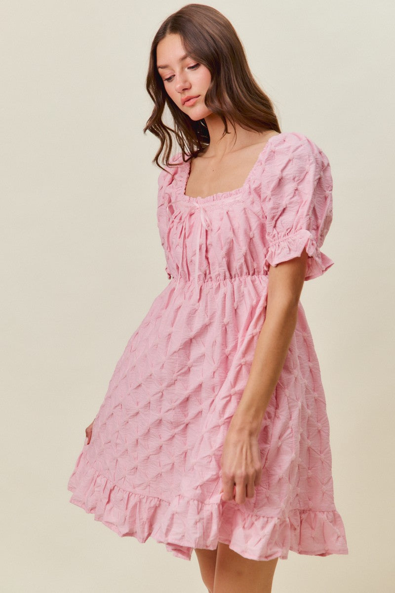 SO ME Texture Woven Ruching On Bust Mini Dress in Pink - Glamourous Grace