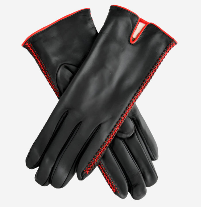 CA0422 (black/red) – Italian lambskin leather gloves for women with cashmere lining - Glamourous Grace