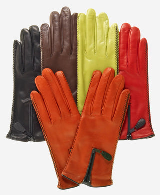 CA0547 (black) – Women’s Italian lambskin cashmere-lined leather gloves with zipper - Glamourous Grace