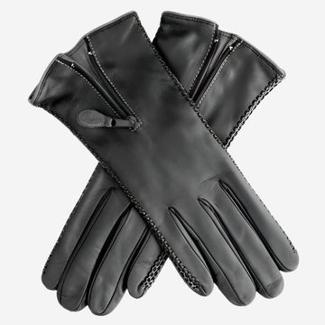 CA0547 (black) – Women’s Italian lambskin cashmere-lined leather gloves with zipper - Glamourous Grace