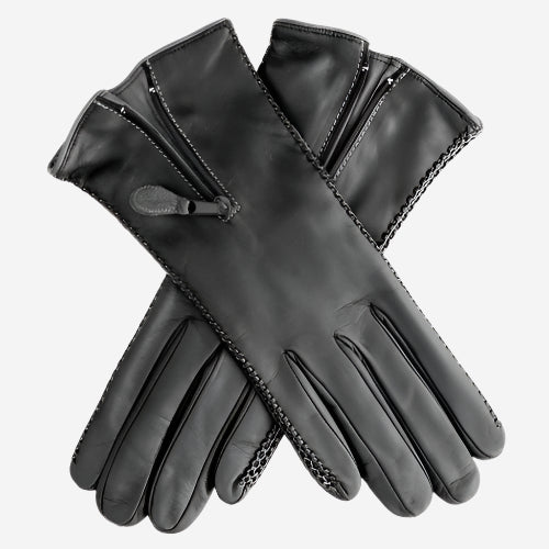 CA0547 (black) – Women’s Italian lambskin cashmere-lined leather gloves with zipper - Glamourous Grace