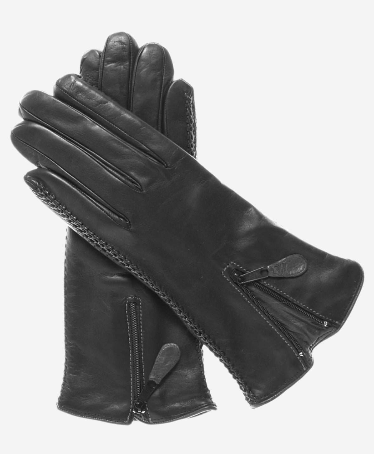 CA0547 (black) – Women’s Italian lambskin cashmere-lined leather gloves with zipper - Glamourous Grace
