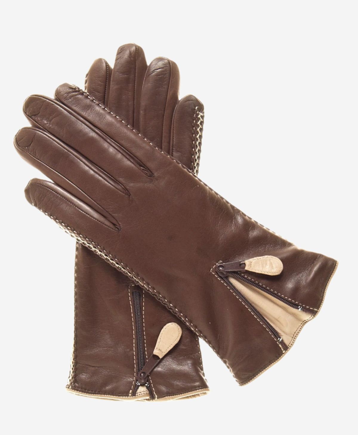 CA0547 (brown) – Women’s Italian lambskin cashmere-lined leather gloves with zipper - Glamourous Grace