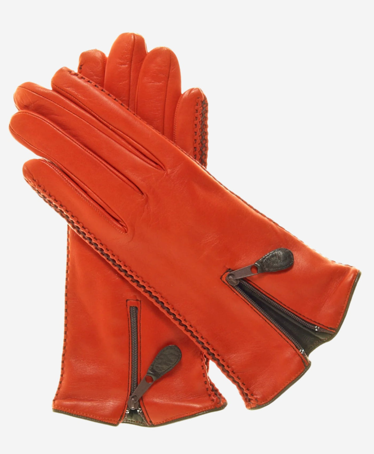 CA0547 (persimmon) – Women’s Italian lambskin cashmere-lined leather gloves with zipper - Glamourous Grace