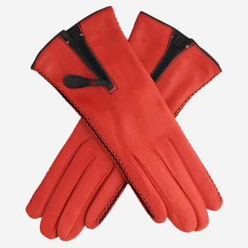 CA0547 (red) – Women’s Italian lambskin cashmere-lined leather gloves with zipper - Glamourous Grace
