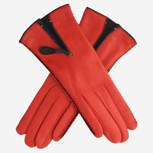 CA0547 (red) – Women’s Italian lambskin cashmere-lined leather gloves with zipper - Glamourous Grace