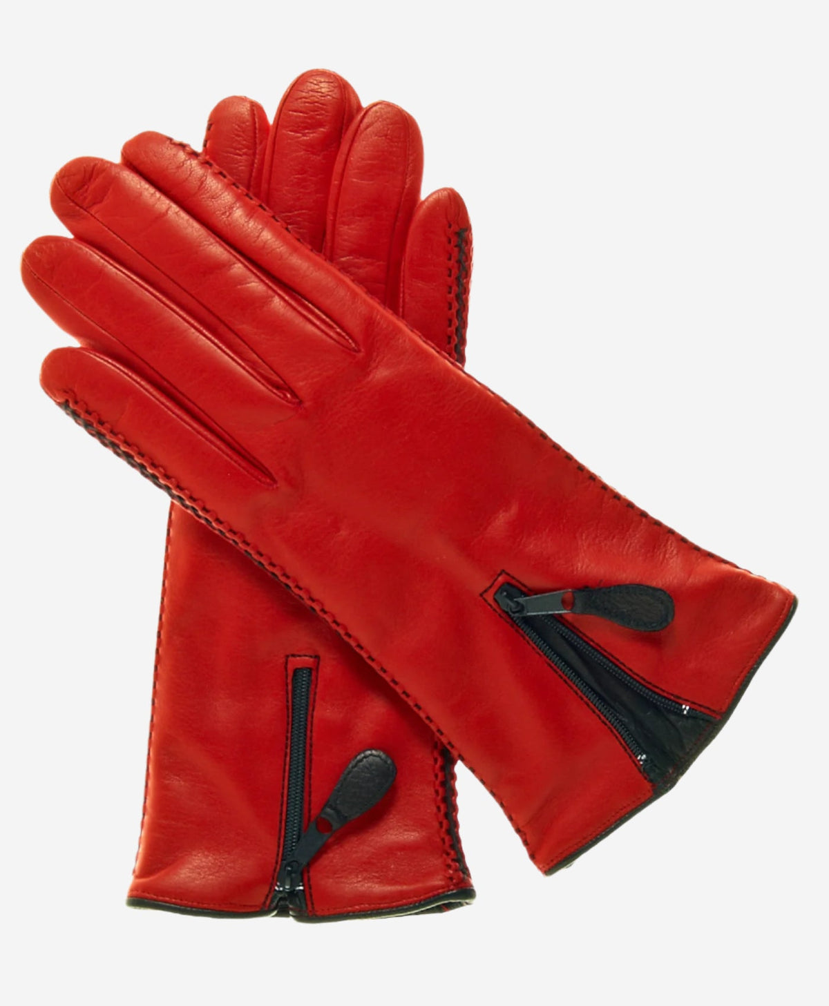 CA0547 (red) – Women’s Italian lambskin cashmere-lined leather gloves with zipper - Glamourous Grace
