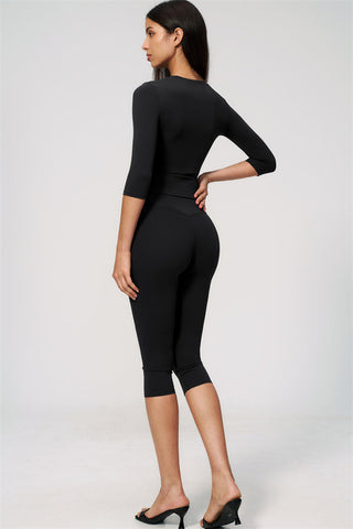 The Natalia Half-Sleeve Top Capri Leggings 2-Piece Set