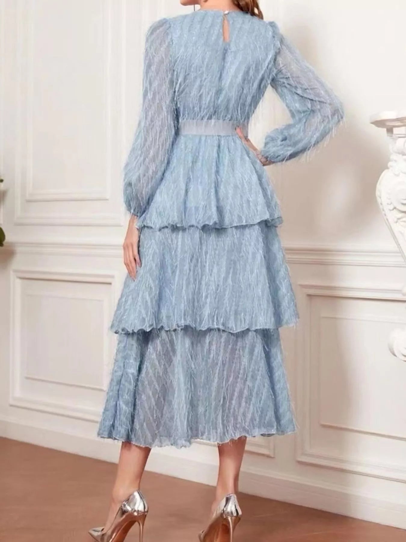 Full Size Layered Balloon Sleeve Midi Dress Plus Size - Glamourous Grace