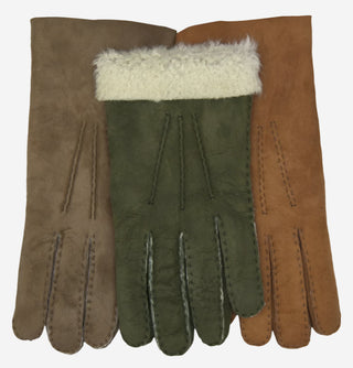 CA3121 (saddle) - Italian suede leather gloves with luxurious natural sheep fur lining - Glamourous Grace