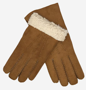 CA3121 (saddle) - Italian suede leather gloves with luxurious natural sheep fur lining - Glamourous Grace
