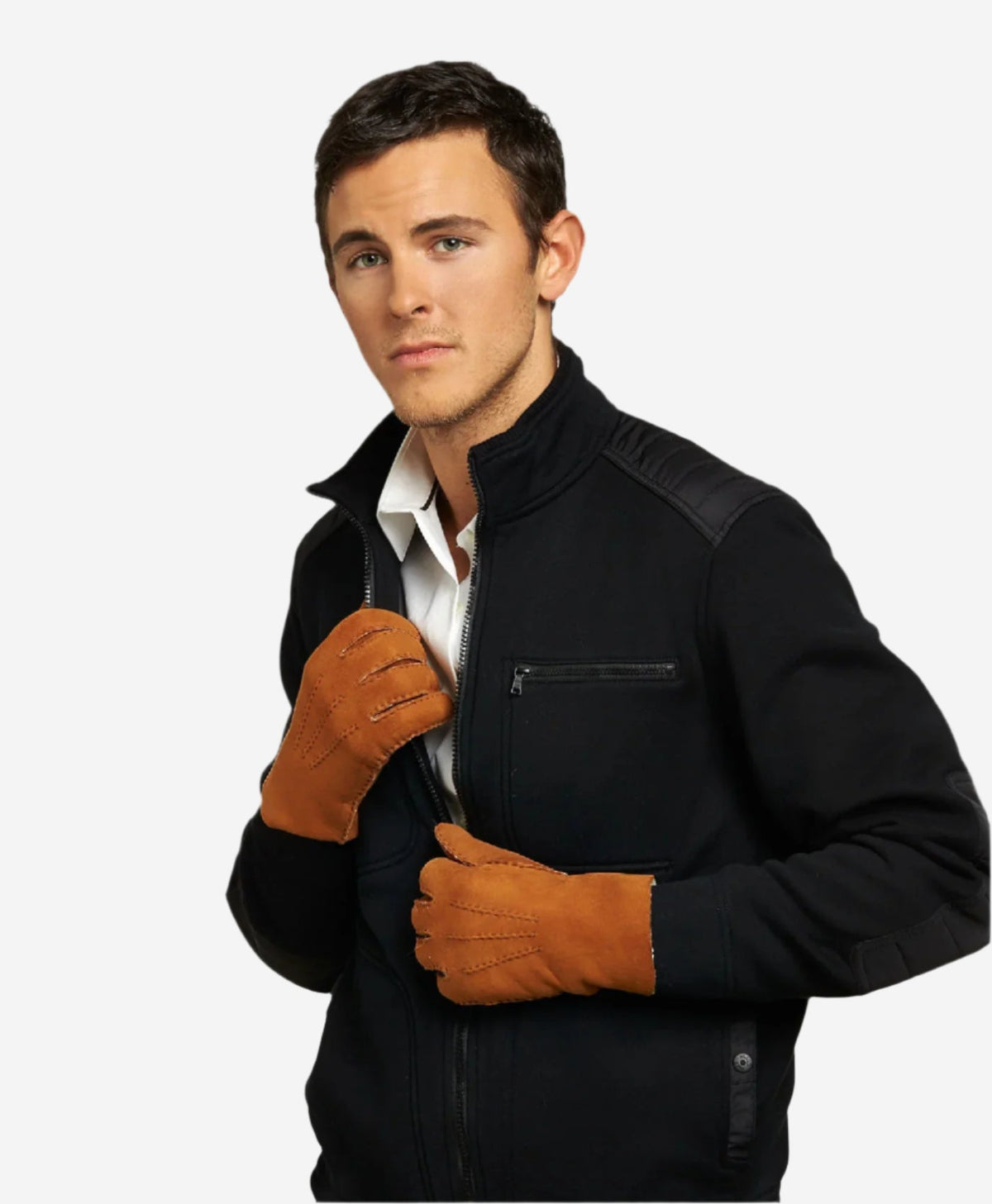 CA3121 (saddle) - Italian suede leather gloves with luxurious natural sheep fur lining - Glamourous Grace