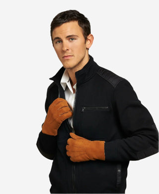 CA3121 (saddle) - Italian suede leather gloves with luxurious natural sheep fur lining - Glamourous Grace