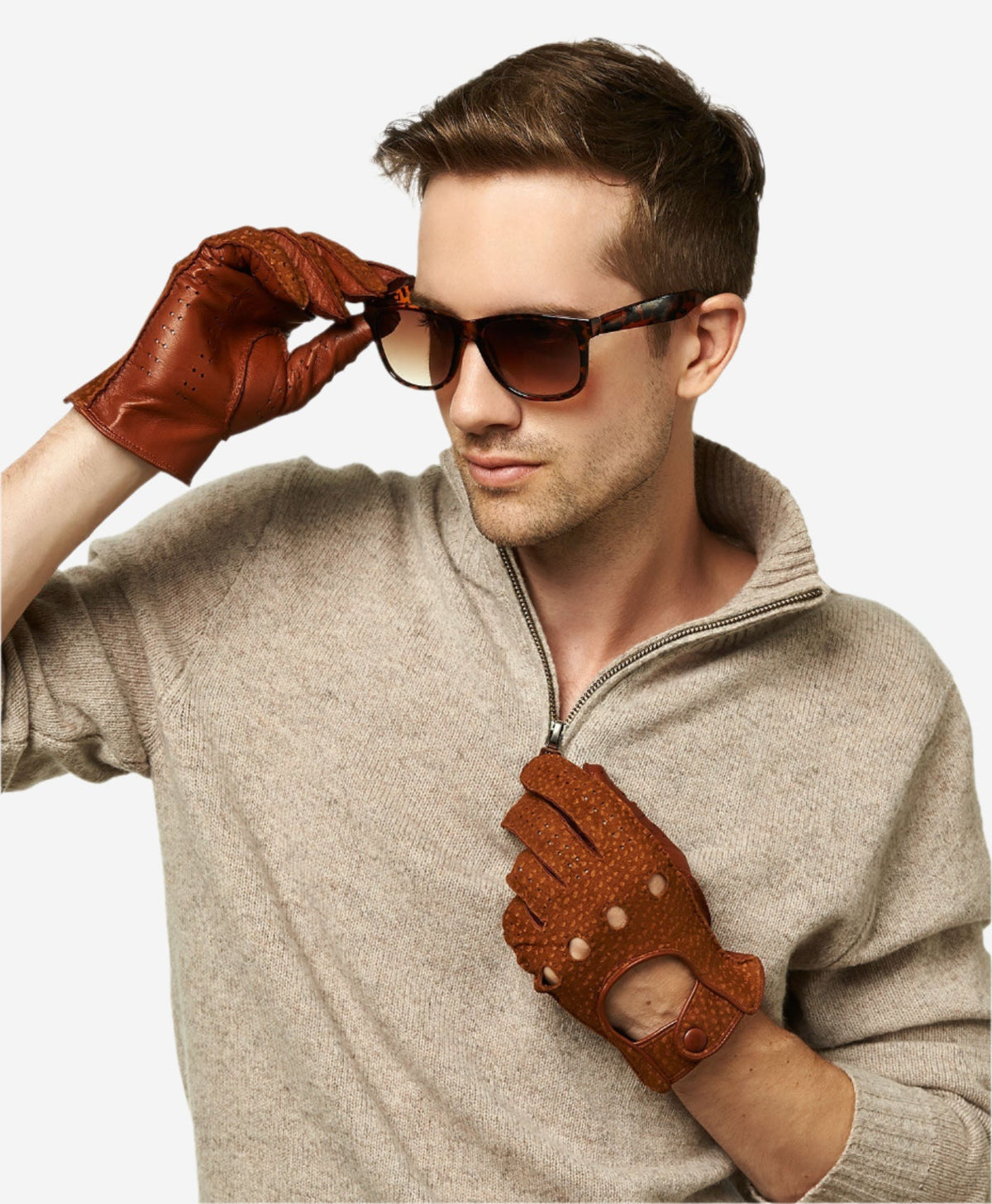CA3198 (cork) - Handsewn Italian carpincho men's driving gloves - Glamourous Grace